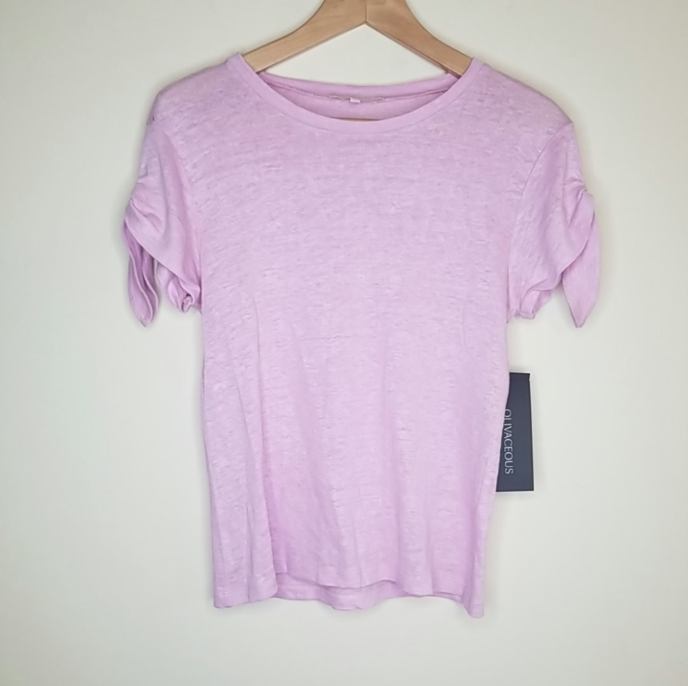 OLIVACEOUS Tie Short Sleeve Slub T Shirt Crew Neck